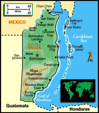 Map of Belize - Click to open WorldAtlas.com in new window