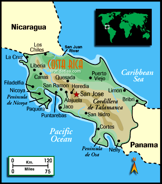 Map of Costa Rica - Click to open WorldAtlas.com in new window