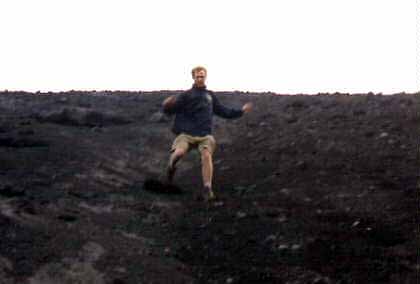 Running down side of volcano