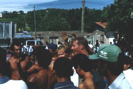 Congratulating each other after recovering the flag