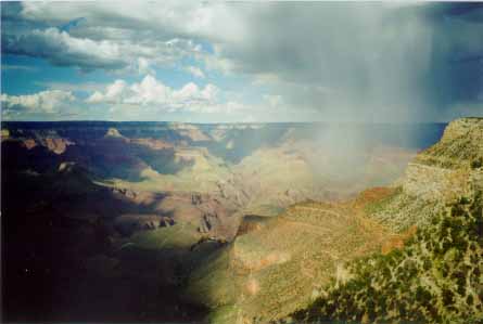 Grand Canyon from the air, with localised rain